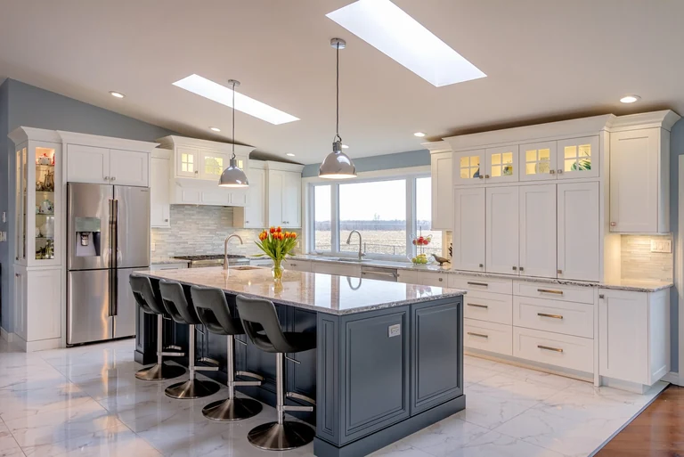 Kitchen inspiration with white cabinets and a contrasting island