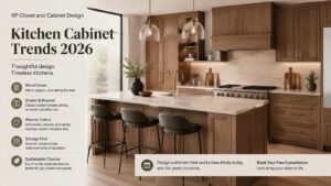 Dallas kitchen cabinet trends 2026 - shaker style and wood tone cabinets by KP Closet and Cabinet Design- Shaker-style and wood-tone kitchen cabinets trending in Dallas for 2026 — KP Closet & Cabinet Design