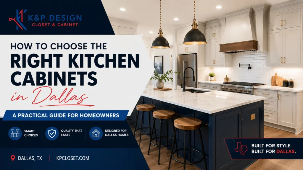 Custom kitchen cabinets in Dallas TX featuring white shaker cabinetry, navy blue island, quartz countertops, and modern luxury kitchen design by KP Closet & Cabinet Design...