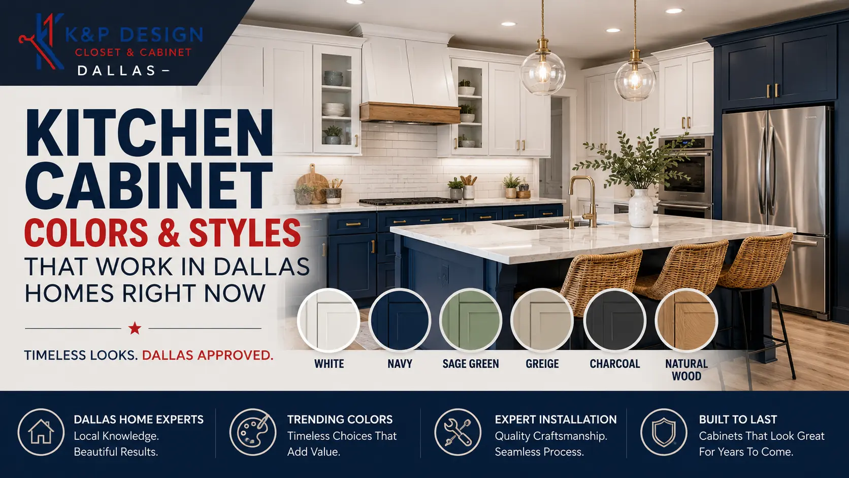 Kitchen cabinet colors and styles that work in Dallas homes by KP Design Closet & Cabinet