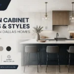 Kitchen Cabinets in Dallas featuring white and navy shaker cabinets with modern island design by KP Closet & Cabinet Design