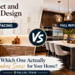 Kitchen Cabinet Refacing vs Full Replacement in Dallas TX comparison featuring modern kitchen remodeling designs by KP Closet and Cabinet Design