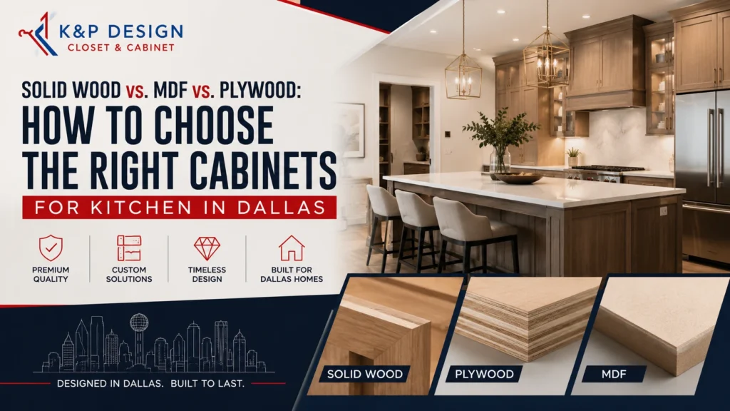 Solid Wood vs MDF vs Plywood cabinets comparison for kitchen cabinets in Dallas by K&P Design Closet & Cabinet