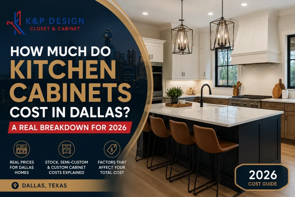 Kitchen cabinets cost guide in Dallas TX featuring a modern custom kitchen by KP Closet and Cabinet Design