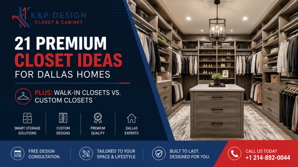 21 Premium Closet Ideas for Dallas featuring a luxury custom walk-in closet by K&P Closet & Cabinet Design