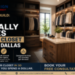 Custom walk-in closet in Dallas with built-in storage and luxury cabinetry