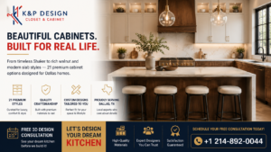 Custom kitchen cabinets in warm walnut and white finishes designed for a Dallas home- 21 Premium Kitchen Cabinets in Dallas for Luxury