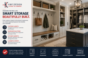 Mudroom and custom closet comparison showing organized storage options for Dallas homeowners
