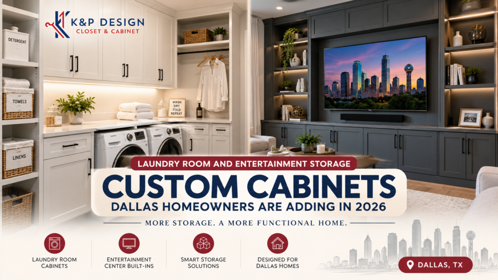 Mudroom and laundry combo with custom cabinets, bench seating, shoe cubbies, and storage in a Dallas home