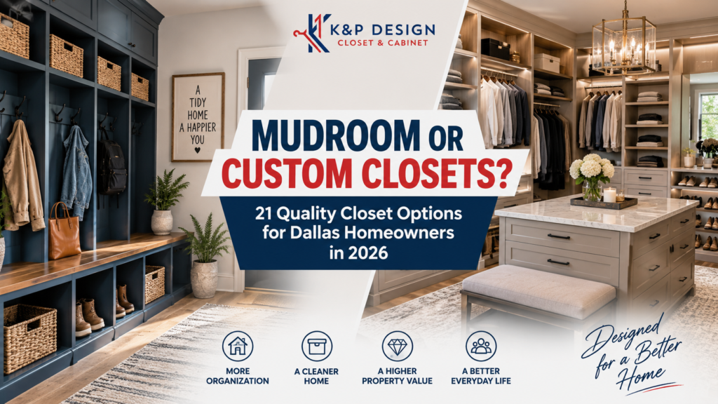 Mudroom or custom closets for Dallas homeowners in 2026 featuring organized storage spaces