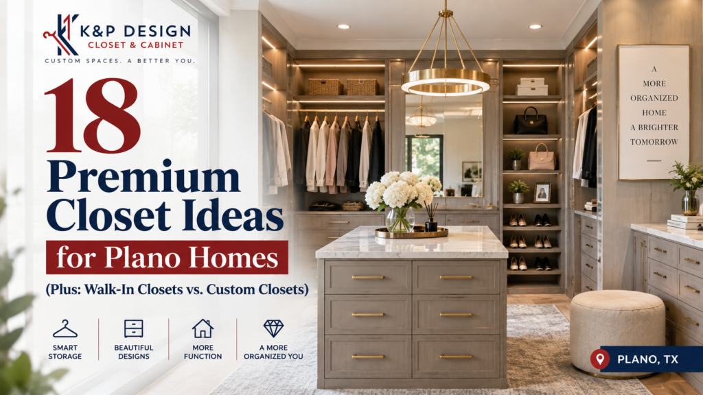 18 premium closet ideas for Plano homes featuring a luxury custom walk-in closet by K&P Design