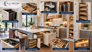 Kitchen cabinet storage upgrades in Dallas with pull-out pantry shelves and drawer organizers.